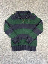 Polo Ralph Lauren Sweater Youth Medium Blue Striped Flesh Pony 1/4 Zip Pullover