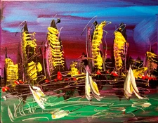 NIGHT CITY █  MODERN CANVAS  original  painting ABSTRACT ART █NO RES██efw