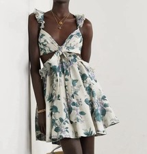 Zimmermann Cassia Ruffle Mini Dress Size 1/AU 10/US 6 Hydrangea Floral Blue