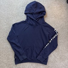 Victoria's Secret Hoodie Womens Medium Blue Fleece Pullover Sleeve Logo Graphic