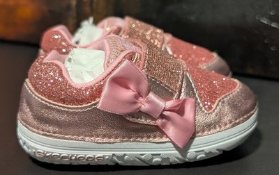 Sketchers Twinkle Toes Pink Glitter High Toddler Sneakers w/ Strap Size 2 - NEW