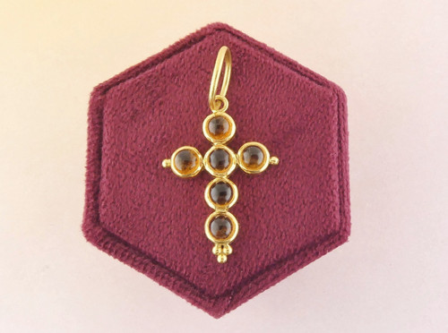 Estate Temple St. Clair 22K Yellow Gold Citrine Cabochon Cross Pendant or Charm