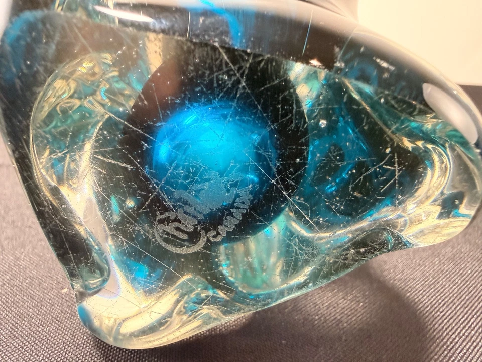 Chalet Signed Teal Sommerso Glass Vase - Hand-Blown Mid-Century Canadian - Image 4 of 4