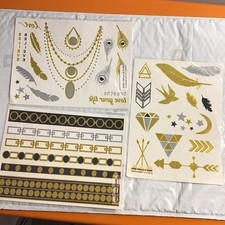Foil Silver Gold Temporary Tattoos Lot Of 3 Sheets