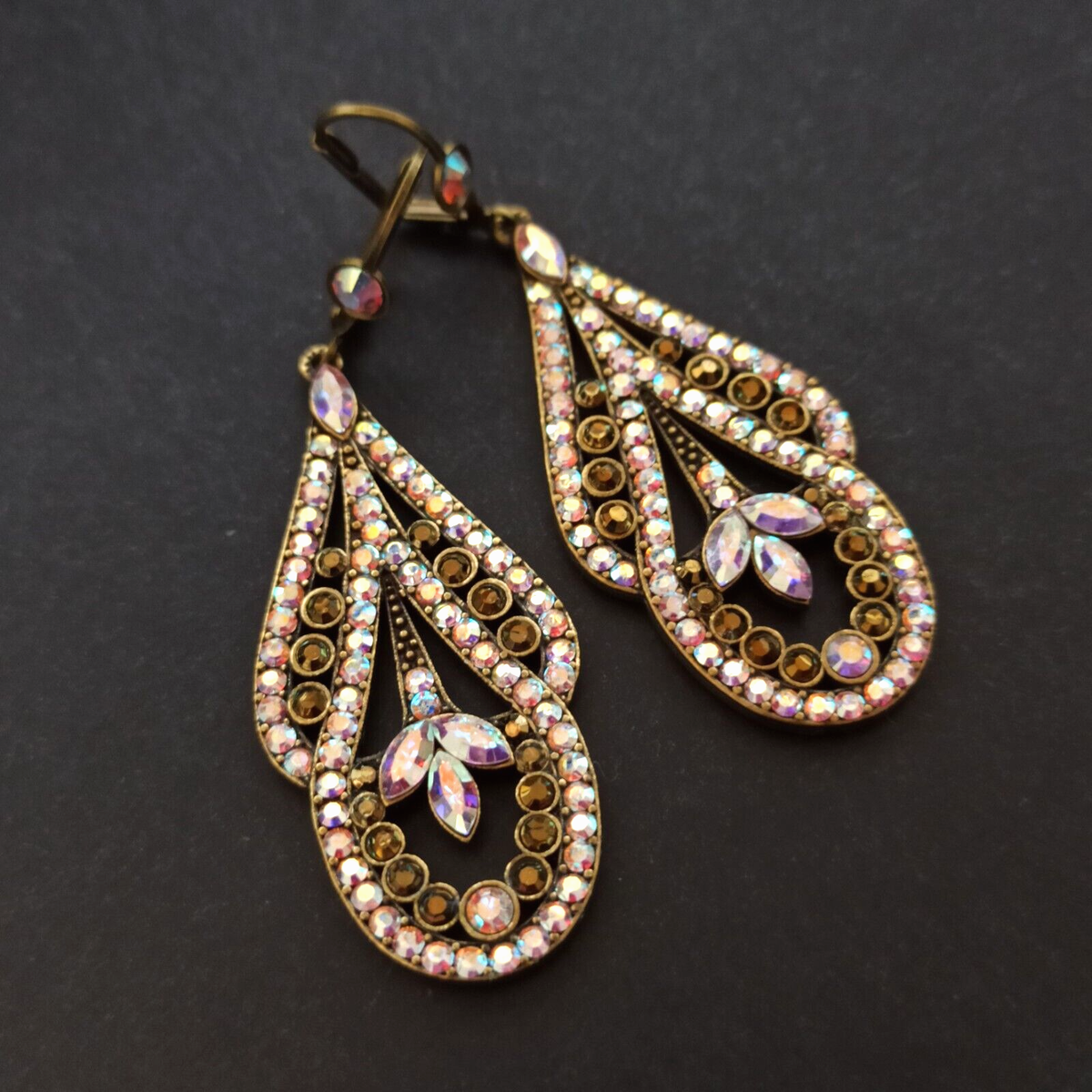 Michal Negrin Earrings Sparkly Aurora Borealis Crystals Long Large