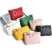 Men Women PU Leather Coin Purse Wallet Mini Keyrings Card Holder Change Pouch⇘