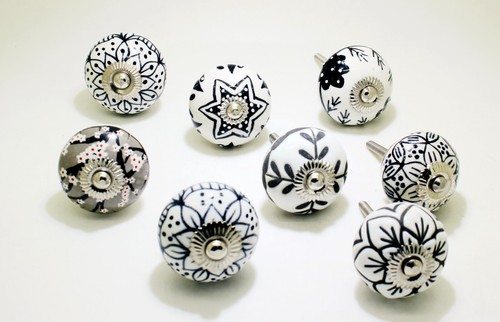 Ceramic White & Black Door Knob 8 Pcs Cabinet Knob Ceramic Knob Drawer Knob - Picture 2 of 8