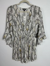 Express Womens Romper Snake Print Elastic Tie Waist Bell Sleeve Size XS NWT