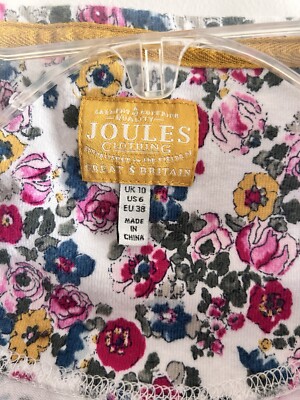 Joules Ladies Harbour Floral Print Top Boat Neckline  Long Sleeves Multi Size 6