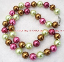 Fashion 8/10/12mm Multicolor Shell Pearl Round Beads Sillver Clasp Necklace