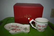  Lenox Holiday Cookies & Hot Cocoa  For Santa 2-Piece Tray & Mug Set-NEW IN BOX 