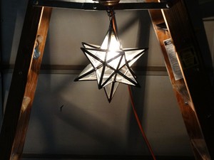 Vintage Leaded Glass Star Shaped Hanging Light Fixture Pendant