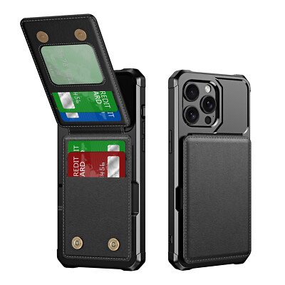 For iPhone 17 16e 15 14 13 12 Pro Max Leather Back Flip Wallet Case Stand Cover