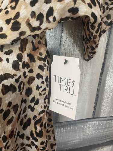 Time and Tru Tan Leopard Print Short Sleeve Swimsuit Cover Up Size Small 4-6 NEW - Picture 8 of 14