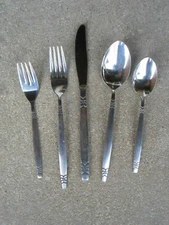Riviera Stainless 5Pc Flatware JAPAN  Salad-Dinner Fork Soup-Dinner Spoon Knife