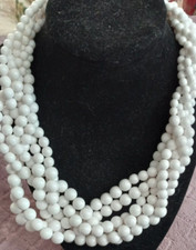Vintage 22" Multi Strand White Plastic Beaded Necklace
