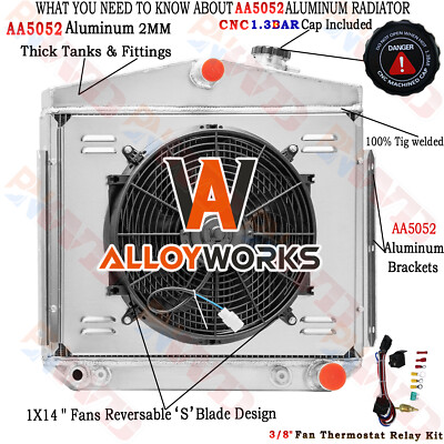 3 Row Radiator+Shroud Fan For 1956 1955-1957Chevy Bel Air Small Block/Big Block.