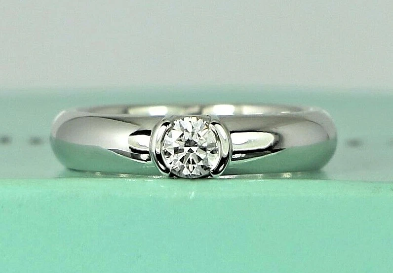 $3000 Tiffany Co Platinum Etoile E VVS1 .22ct Round Diamond Engagement Ring  Band