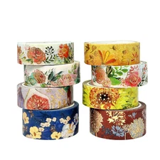 Wrapables Nature Metallic Foil Washi Tape Set (8 Rolls), Floral Bloom