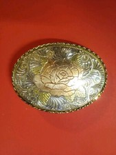 Fancy Ladies Gold Silver  Rose Gold Tone Metal Etched Rose Belt Buckle US Made