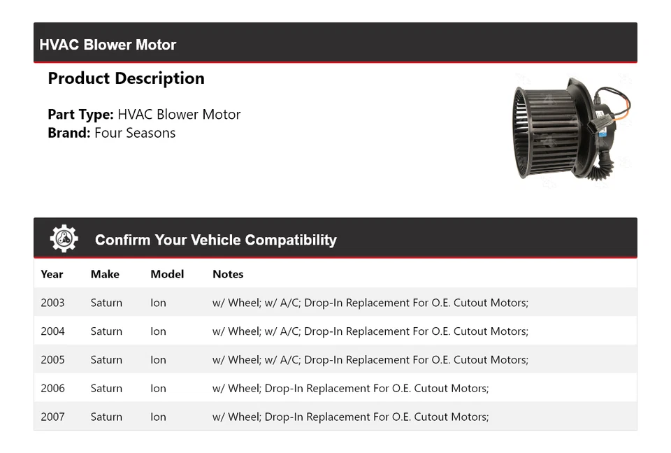 Motor de soprador AVAC Saturn Ion 2003-2007 4 estações 2004 2005 2006 - Imagem 2 de 4