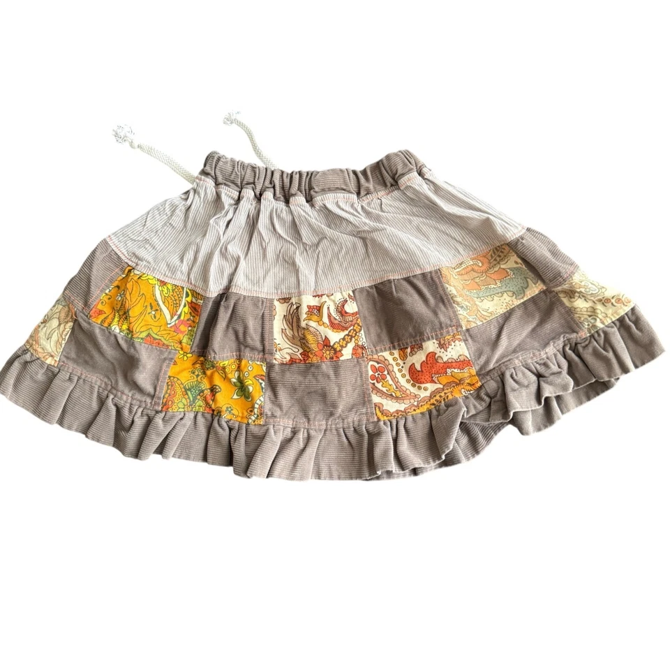 Falda de cintura elástica de pana con volantes y cordón vintage para niñas Foto 4 de 4