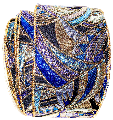 Metallic Ribbon Wired Double Sided Brocade Jacquard MCM 9.5 YDS x 2.75" USA VTG - Picture 6 of 14