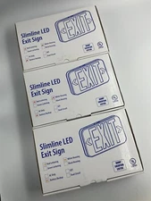 Lot of 3 - Slimline LED Exit Sign Red Lettering Battery Backup White Housing