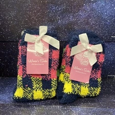 2 X Snuggle Feet Womens Multicolor Soft Cozy & Warm Fuzzy Socks - Size 5/9