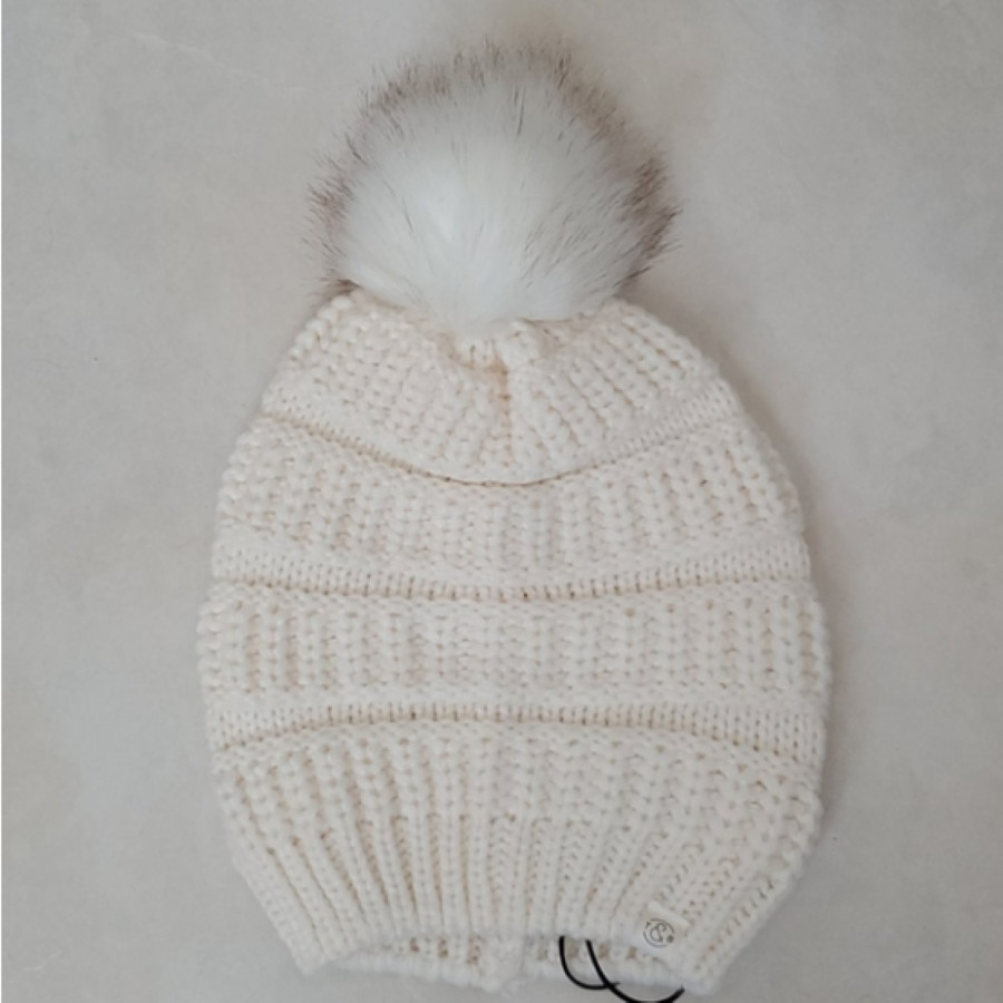 Женская шапка-бини Treasure - Bond с помпоном из искусственного меха NO419668MI - Слоновая кость 203