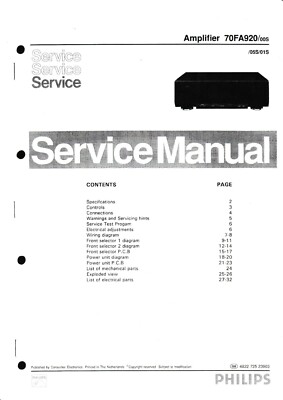 Service Manual Guide For Philips FA 920