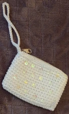 White Mini Crochet Rayon Wallet With Zipper