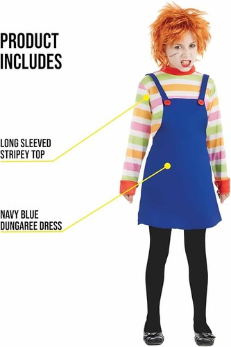 SALE Kids Evil Doll Costume Girls Chucky Horror Movie Halloween Fancy Dress - 第 3/5 張圖片