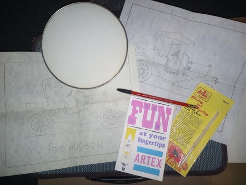 Vintage 1910 Hudson Artex Fabric Paint Kit w/stylus, transfer pencil, hoop, box