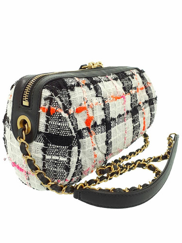 CHANEL Logo Bowling Bag AS1779 Tweed Leder Weiß Schwarz Pink Damen Schulterta... - Bild 2 von 9