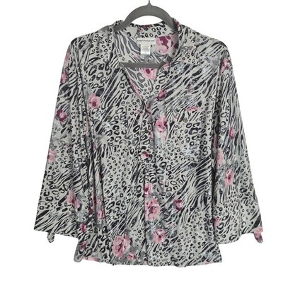 Rebecca Malone Pink Rose Metallic Cheetah Blouse XL Shirt Bling Gala City Event