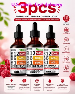 NUSAVA Vitamin B12 Drops   3 Pack   5000mcg   Raspberry   80 Servings