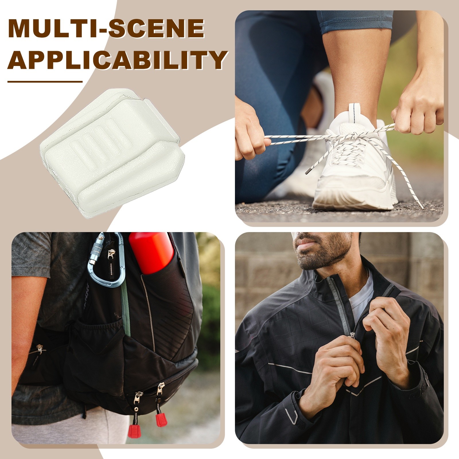 0.7" Zipper Pull Cord Lock, Plastic Shoe Lace End Clips, 50 Pack White