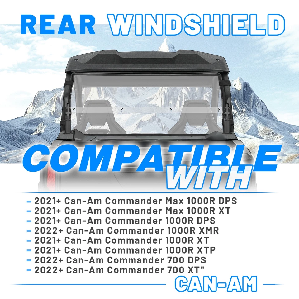 Clear Rear Windshield for Can-Am Commander 700 Max 1000R DPS/XT/XMR 2021-25 ATV - Image 3 of 4