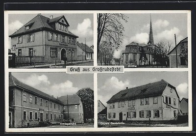 Großrudestedt, Gasthaus Geyer, Sparkasse, Amtsgericht, Ansichtskarte 