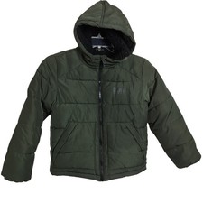 M810 DKNY Olive Green Kids Puffer Jacket with Hood Small