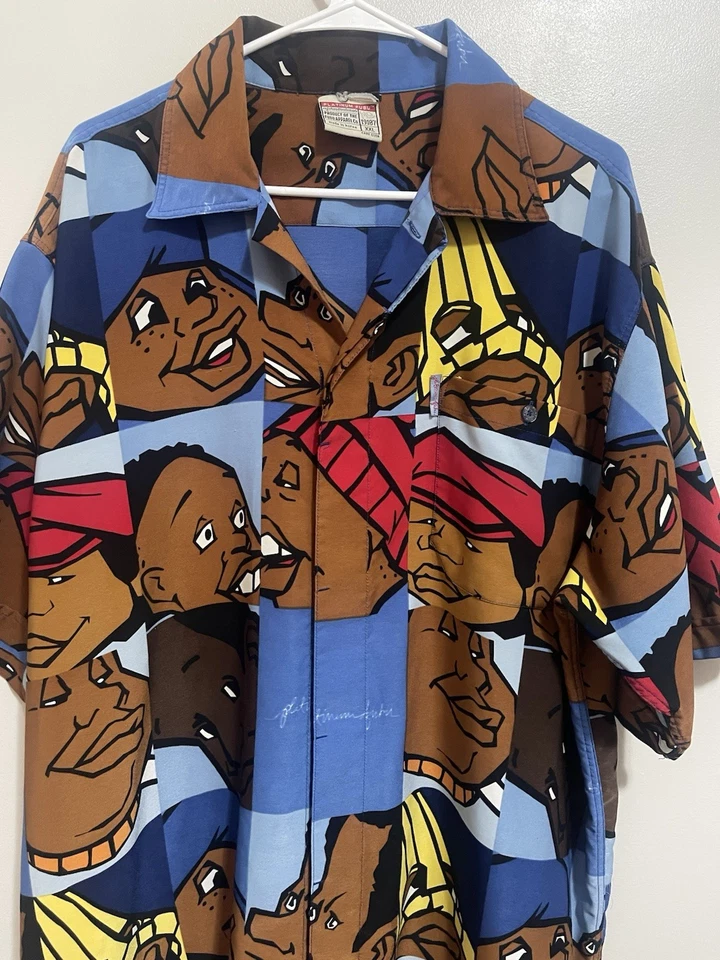 Y2K Platinum Fubu Fat Albert Button Up Short Sleeve Vintage 90’s Shirt Size XXL - Image 2 of 4
