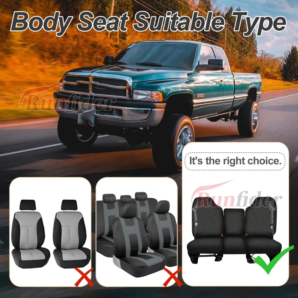 Dodge Ram 1500 2500 3500 1998-02, 40/20/40 Split Bench Seat Cover-Black - Image 3 of 4