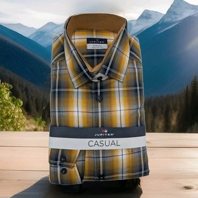 Jupiter  Hemd Langarm  Gr. 3XL 47/48 senf beige kariert CASUAL FIT - Bild 1 von 3