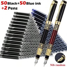 Retro Metal Fountain Pen Set 1-100pcs Refillable Ink Writing Gift