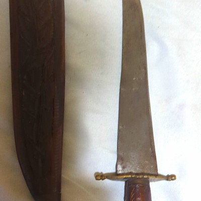 Dirk Dagger Steel Blade, Wood Handle, Hidden Tang, Single Edge, Sheath