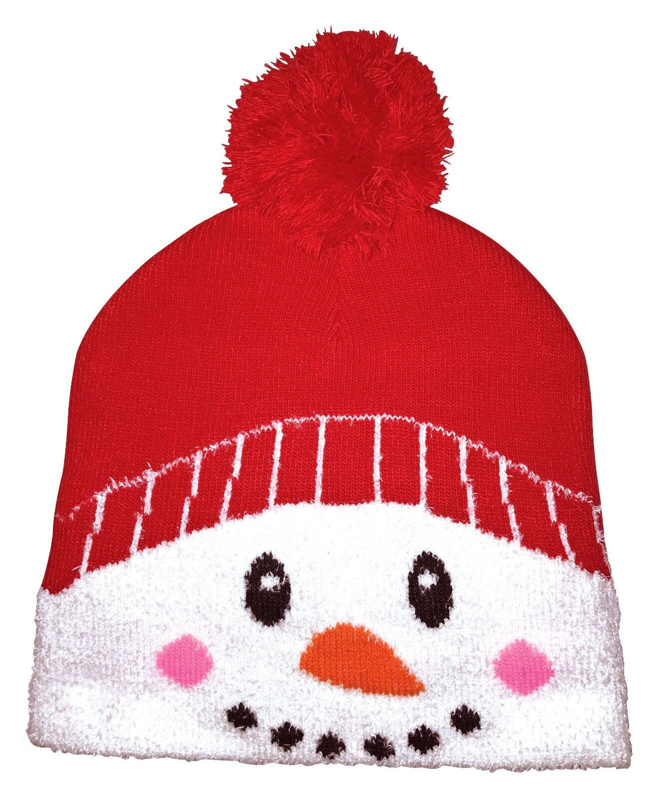 Kids Red Novelty Santa Xmas Pom Pom Bobble Hat and Fingerless Mittens Gloves Set image 4