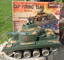 1960s Marx Battery Operated Cap Firing Tank In British Army Livery Working & Box