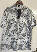 Romwe Men’s New White & Black Paisley Lightweight Short Sleeve Shirt UK Size XXL
