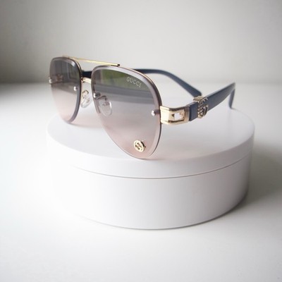 Gucci GG17464 Gold Aviator Sunglasses Pink Gradient Lens - Ships Today!